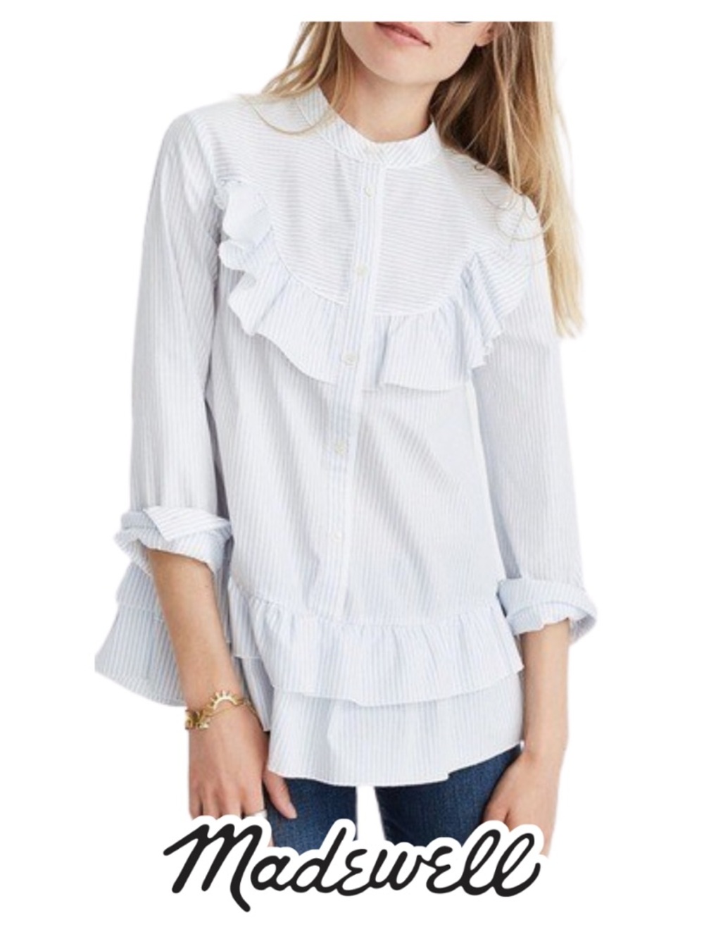 Madewell x Karen Walker | Striped Annie Shirt Ruffle Blouse - Size M